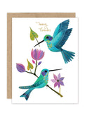 The Biely & Shoaf Hummingbird Pair - Luxe Thank You Card features beautiful birds and flowers, is eco-friendly, and perfect for any occasion.