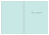 The Waterfall Anniversary Card by Biely & Shoaf is an open light blue card made from FSC-certified recycled paper, featuring HAPPY ANNIVERSARY! in simple uppercase on the right; the left side is blank.