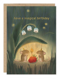 Two mice by a candle in a strawberry under "magical birthday"—Little Mice Birthday Card by Biely & Shoaf.