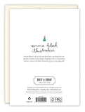Back of the Party Cats Birthday Card features a small party hat above “emma block illustration,” an artist bio, Biely & Shoaf branding, production info, and is printed on FSC-certified recycled paper.