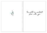 A sailboat sketch on the left, The world is a wonderful place with you on this Biely & Shoaf anniversary card.