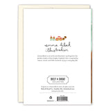 The back of the Patisserie Mother's Day Card shows Emma Block’s cupcake illustrations at the top, her brief bio, and Biely & Shoaf branding below. A partial envelope appears behind the card. Printed in the USA.