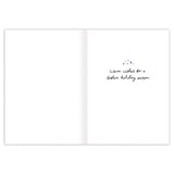 Open Biely & Shoaf Dogs Making Spirits Bright holiday card features "Warm wishes for a festive holiday season" in black script, with gold foil stars and trees above the text. Left page is blank. Ideal for gifting as boxed holiday cards.