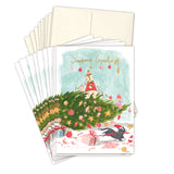 Biely & Shoaf’s Cats Christmas Mischief Boxed Holiday Cards feature playful cats with a tipped-over tree, scattered ornaments, and “Season’s Greetings” in gold foil. Includes matching envelopes.