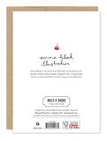 Back features a red car, Emma Block script, Biely & Shoaf info on brown-bordered recycled paper.