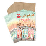 Biely & Shoaf Santa In Flight card set: recycled holiday cards with sleigh design, brown envelopes included.