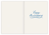 The Seaside Puffins Anniversary Card by Biely & Shoaf features elegant blue cursive on the right and a blank left side for your message. Made from recycled paper, it’s a stylish, eco-friendly way to celebrate their special day.