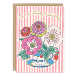 The Teacup Beautiful Birthday Card by Biely & Shoaf features flowers in a teacup, strawberries, and birthday wishes.