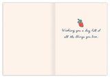 A Teacup Beautiful Birthday Card by Biely & Shoaf with gold foil and the message: Wishing you a day full of love.