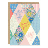 The Quilt Thank You Card by Biely & Shoaf features a patchwork diamond design with gold foil on pastel patterns.
