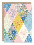 Biely & Shoaf’s Quilt Thank You Card by Emily Taylor features floral patchwork, printed on FSC-certified recycled paper.