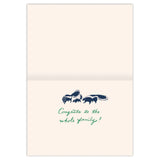 Skunks Stinkin' Cute New Baby Card by Biely & Shoaf: three skunks, green text, printed on recycled paper.