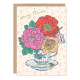 Teacup Thank You Card by Biely & Shoaf features colorful flowers and Many Thanks on a dotted background.