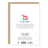 Teacup Thank You Card back with artist bio and Biely & Shoaf branding in blue text.
