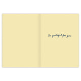 The Biely & Shoaf Teacup Thank You Card features gold foil and cream pages with "So grateful for you" inside.