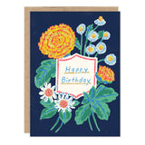 The Navy Florals Birthday Card by Biely & Shoaf features gold foil and colorful flowers on a dark blue background.