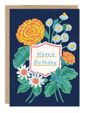 Navy Florals Birthday Card by Biely & Shoaf: Colorful blooms frame ‘Happy Birthday’ on a deep blue for charming style.