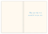 Open Navy Florals Birthday Card by Biely & Shoaf with “Hope your day is as wonderful as you are” in blue.