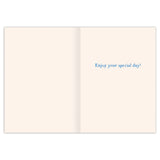 An A6 Biely & Shoaf Westie Dog Rainbow Cake Birthday Card with Enjoy your special day! in blue text on the right.