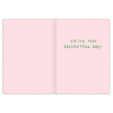 An open Vintage Easter Basket Easter Card by Biely & Shoaf with a light pink interior. The right side reads "ENJOY THIS DELIGHTFUL DAY!" in green script; the left is blank. Printed in the USA.