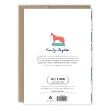The back of the Gems Mother's Day Card features a red horse above Emily Taylor’s bio, along with Biely & Shoaf branding and publishing info—making it an ideal choice for celebrating Mother’s Day.