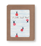 A Little Snail Mail Notecard Set by Biely & Shoaf: brown FSC box, card with pink snails and blue lines.