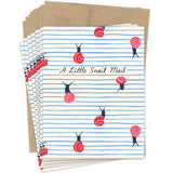 A Little Snail Mail Notecard Set by Biely & Shoaf: 6 cards with red snails, blue stripes, and brown envelopes.