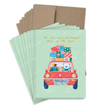 Celebrate the season with Biely & Shoafs Penguin & Polar Bear Boxed Holiday Cards (Set of 10), featuring a festive red car, cheerful animals in scarves, gold foil accents, and the message: It’s the most wonderful time of the year. FSC-certified.