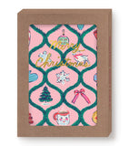 A box featuring Biely & Shoafs Pink Motif Merry Christmas Boxed Holiday Cards—set of 10, beautifully accented with gold foil.