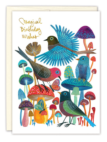 Birds & Mushrooms Birthday Card