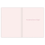 The Floral Heart Valentine's Day Card by Biely & Shoaf features Chloe Hall's design with a pale pink background and "You make my heart so happy!" in red on the right. Made from FSC-certified recycled paper, the left side is blank for your own message.