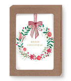 Wreath Merry Christmas Holiday Card Set by Biely & Shoaf, in a brown box; recycled paper cards.
