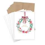 Biely & Shoaf Wreath Merry Christmas Holiday Card Set with brown envelopes, perfect for festive greetings.