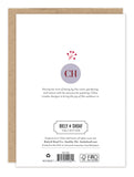 White card with a wreath, Biely & Shoaf text, holiday cards, and eco-certification logos at the bottom.