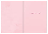 The Ballerinas Magnificent Birthday Card by Biely & Shoaf features "Happy Birthday to you!" in simple, dark pink text on the right side with elegant gold foil accents, while the left side is blank for your personal note.