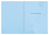 A light blue Vintage Airplane Birthday Card by Biely & Shoaf with "Have a beautiful day!" in dark blue on the right. The left side is blank. Eco-friendly, printed on FSC-certified recycled paper.