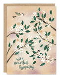 Branches Sympathy Card by Biely & Shoaf; blank inside; cover: two birds, blossoms. Text: With Heartfelt Sympathy.