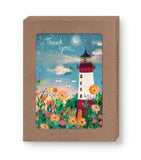 Biely & Shoaf Lighthouse Thank You Notecard Set—assorted boxed notes, packaged in a brown cardboard box.