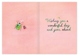 Love Bug Birthday Card by Biely & Shoaf, pink with ladybugs and cheerful wish, illustrated and printed in the USA.