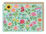 Meadow Birthday Card by Biely & Shoaf, with flowers and bees on recycled paper; includes a brown envelope.