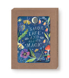 Savor Life Notecard Set by Biely & Shoaf: floral, mushroom, moon & insect cards. Brown FSC packaging.