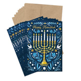Biely & Shoaf Menorah Happy Hanukkah Card Set features gold menorahs, doves & flowers on recycled greeting cards.