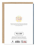 Menorah Happy Hanukkah Card back features Biely & Shoaf logo, artist bio, and eco-friendly card details.