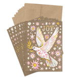 Biely & Shoaf Vintage Dove Holiday Card Set—recycled cards with white dove, olive branch, JOY in gold foil, and pink stars.