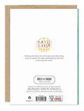 Back of the Holiday Wishes Book Stack card features Biely & Shoaf’s logo, brand details, and recycled paper info.