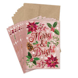 Poinsettia Merry & Bright Holiday Card Set by Biely & Shoaf features gold foil accents and brown envelopes.