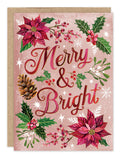 Biely & Shoaf Poinsettia Merry & Bright Holiday Card on recycled paper with festive florals and Katie Daisy art.