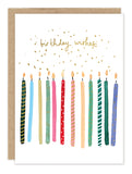 Twelve colorful lit candles and birthday wishes shine on this Biely & Shoaf recycled card with gold foil confetti.