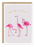 Biely & Shoaf Flamingos Fabulous Birthday Card: three party flamingos, gold foil, recycled paper.