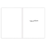 An open Frogs Graduation Card by Biely & Shoaf with "happy graduation" in small, black, handwritten-style text on the right-hand page. The rest of the card is blank and white, made from recycled paper.